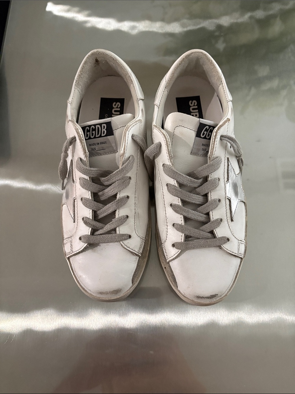 Golden Goose White Leather Low-Top Sneakers with Gray Laces